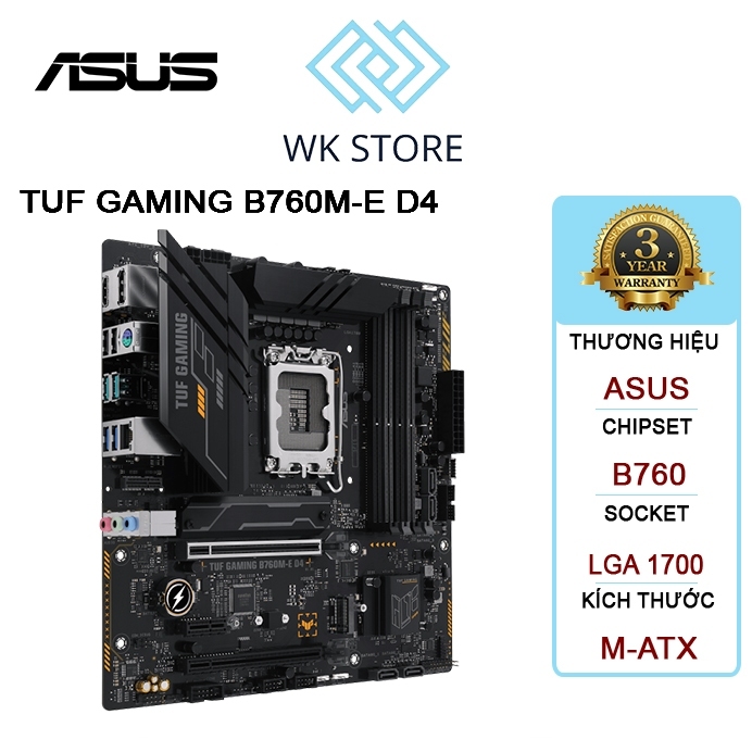 Bo mạch chủ ASUS TUF Gaming B760M-E D4, Mới BH 36T