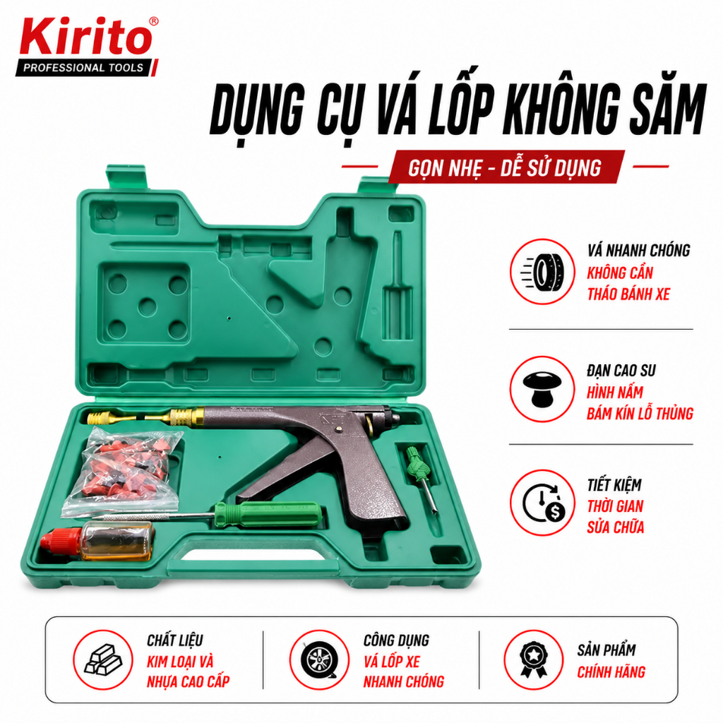 Bộ Dụng Cụ Vá Lốp Không Săm Xe Máy Xe Tay Ga, Vá Nhanh Cho Xe Tiện Lợi, Dễ Sử Dụng
