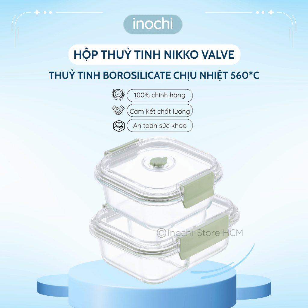 Hộp thủy tinh chữ nhật Nikko VALVE Inochi từ thủy tinh cao cấp chịu nhiệt tới 560 độ C, an toàn, tiệ
