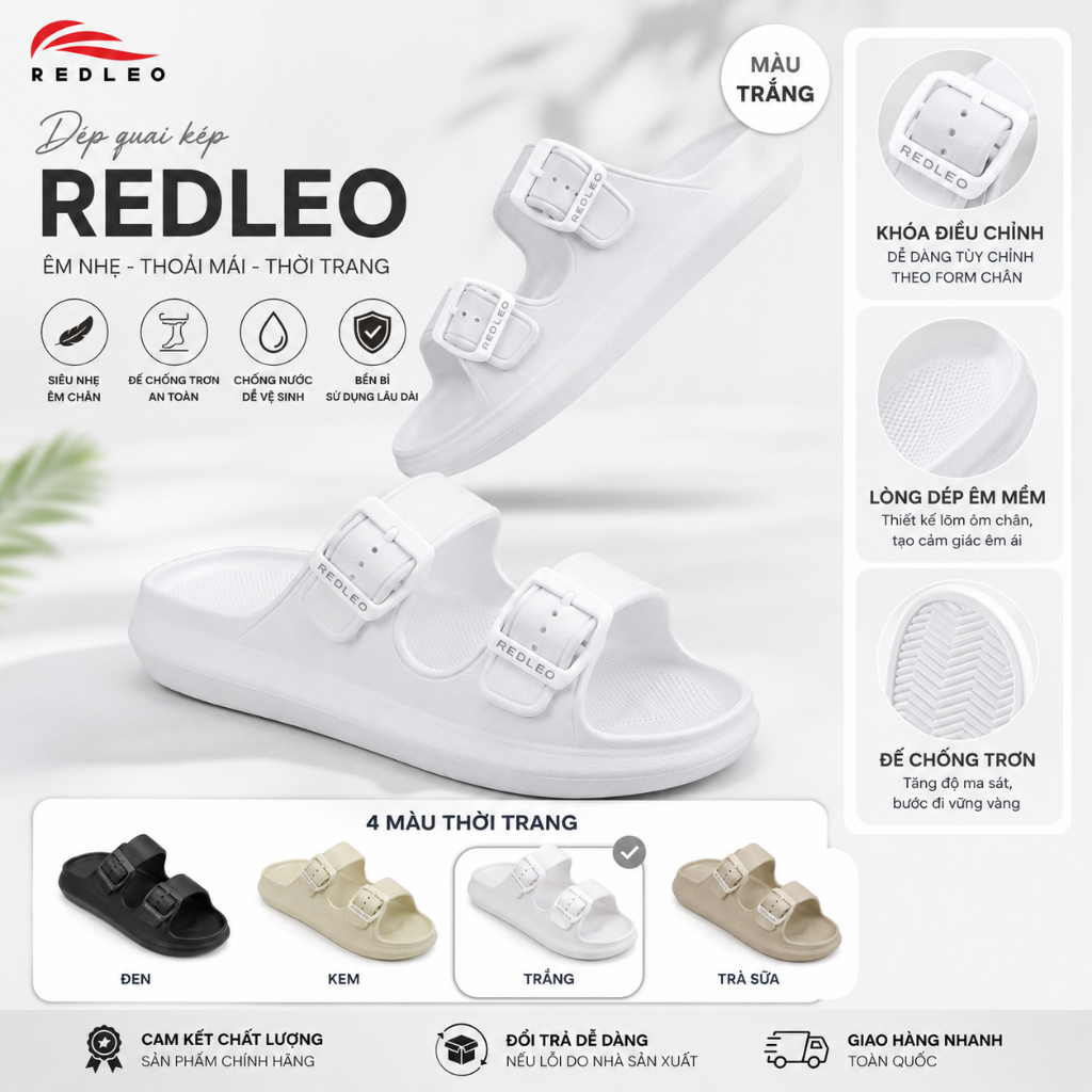 Dép 2 Quai Sadal Redleo Chính Hãng, đế Massage êm ái đế cao đủ size nam nữ