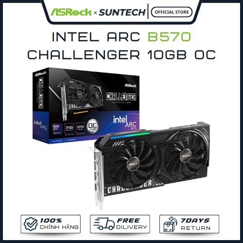 VGA ASRock Intel Arc B570 Challenger 10GB OC | 10GB GDDR6, Thiết Kế 2 Quạt Thực Dụng - Hàng Chính Hã