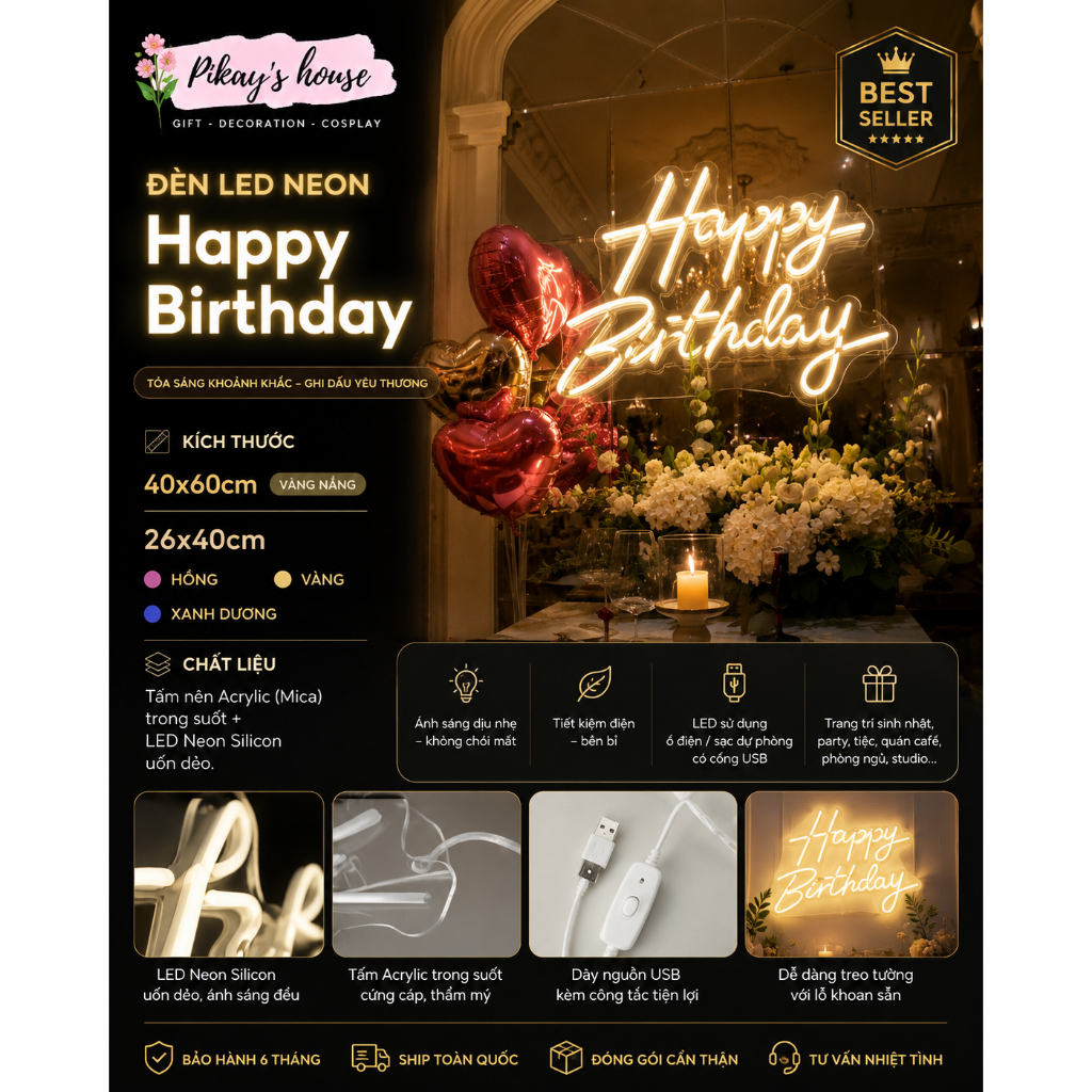 [Cổng USB] Đèn Led Neon Happy Birthday / Will You Marry Me - Đèn Decor Trang Trí Sinh Nhật, Cầu Hôn,
