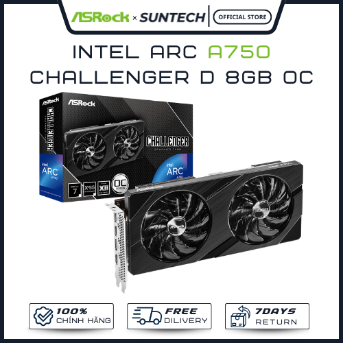 VGA ASRock Intel Arc A750 Challenger D 8GB OC | 8GB GDDR6, Cấu Hình 2 Quạt Mát Mẻ - Hàng Chính Hãng