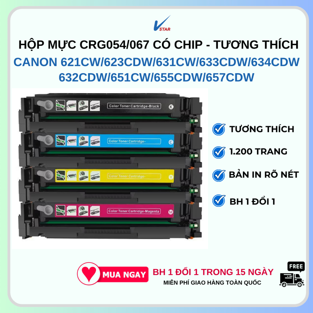 Mực máy in màu Canon CRG054/CRG067 CÓ CHIP dùng cho 631CW/633CDW/634cdw 632cdw/651cw/655cdw/657cdw