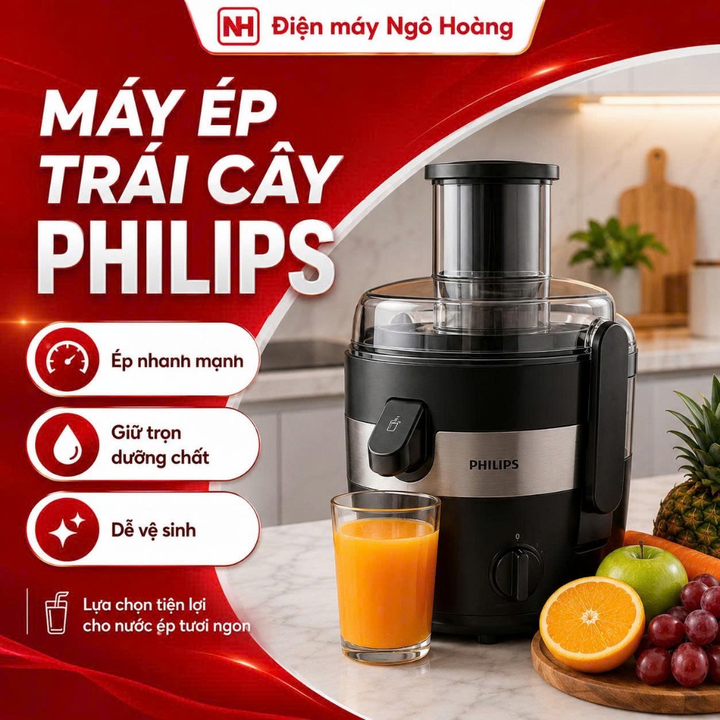 HR1863 - Máy ép trái cây Philips HR1863 chính hãng, công suất mạnh ép nhanh tiện lợi
