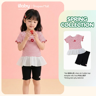 [ILABY 10-40kg] Mix set bé gái áo thun loe gấu và quần legging đùi [3844+3939]