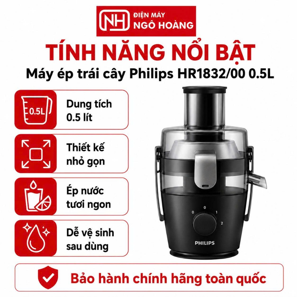 HR1832/00 - Máy ép trái cây Philips HR1832/00 chính hãng, ép nhanh nhỏ gọn dễ vệ sinh