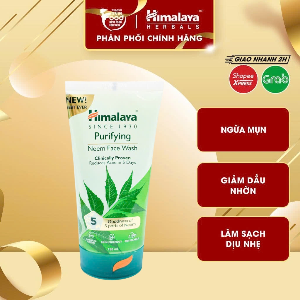 Sữa Rửa Mặt Dạng Gel Ngăn Ngừa Mụn, Tẩy Tế Bào Chết Chiết Xuất lá Neem Himalaya Purifying Neem Face 