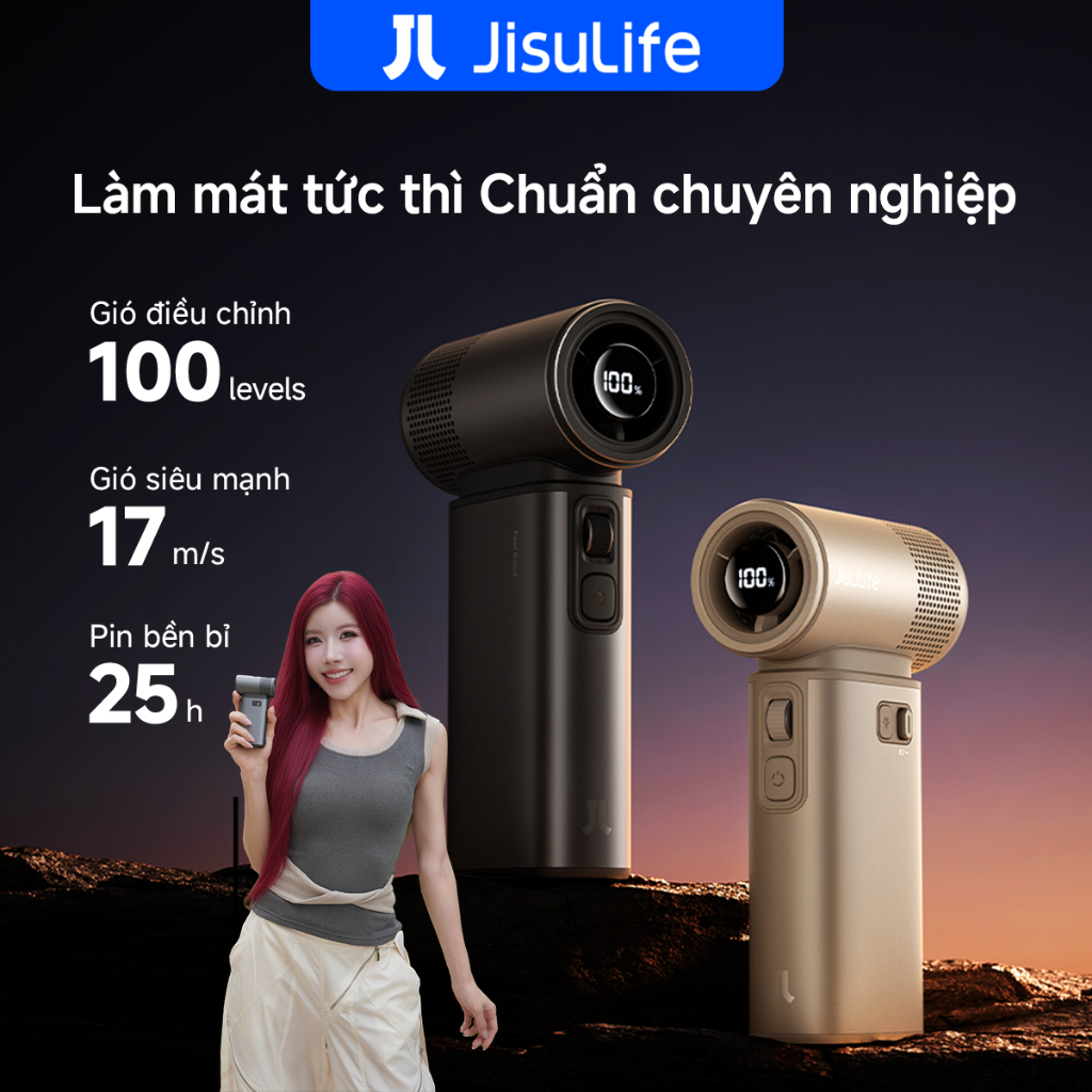 Quạt cầm tay JisuLife Ultra2 đa năng, pin 9000mAh bền, 100 cấp gió mạnh, đèn pin, sạc dự phòng, cắm trại ngoài trời | BigBuy360 - bigbuy360.vn