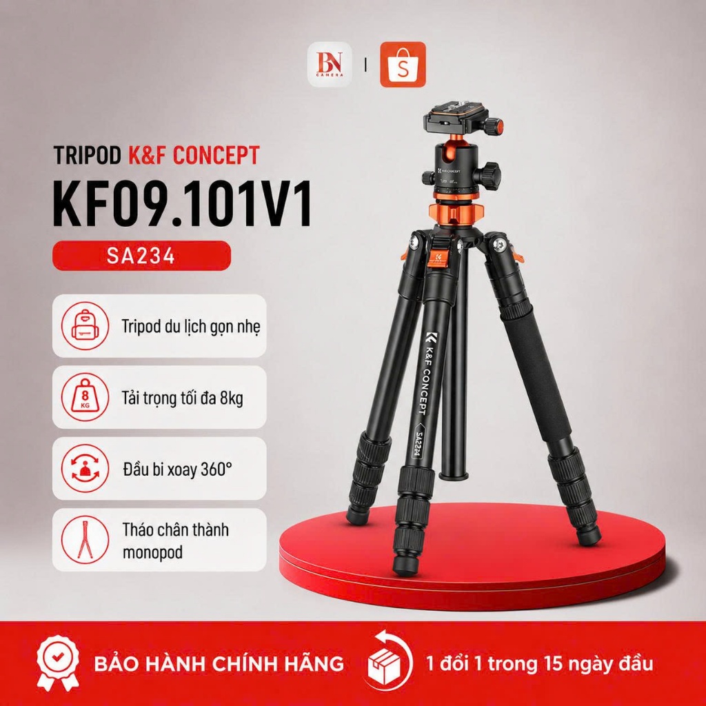 Chân Máy Ảnh Aluminum K&F Concept K234A0 kèm Ball Head BH-28L - KF09.101V1