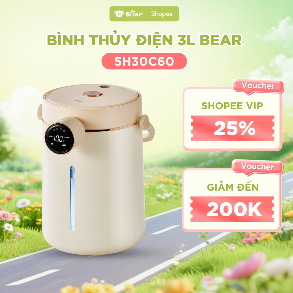 Bình Thủy Điện Bear EWB - 5H30C60 Dung Tích 3L Giữ Nhiệt, Đun Nước, Điều Khiển Cảm Ứng