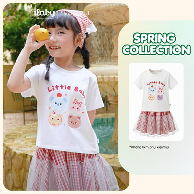 [ILABY 10-40kg] Set bộ bé gái, áo phông và chân váy phối voan xòe điệu đà [3951]