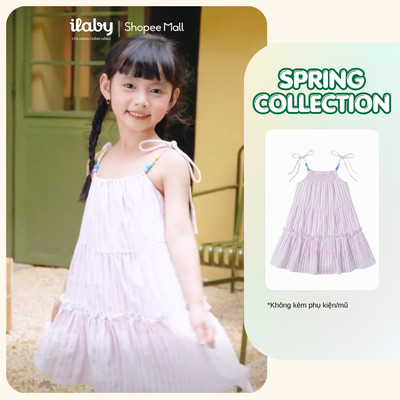 [ILABY 10-40kg] Váy hai dây bé gái họa tiết kẻ sọc tím pastel điệu đà [3933]