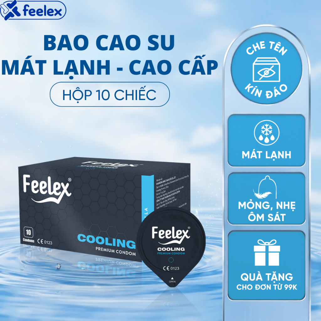 Bao cao su Feelex Premium siêu mỏng, nhiều gân gai và gel bôi trơn, kéo dài thời gian, bản cao cấp h