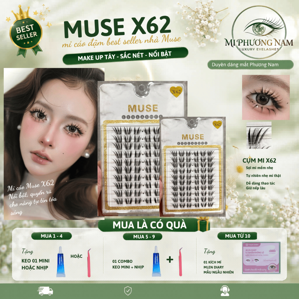 Muse X62 - Mi Muse mi cáo đậm sắc nét phù hợp make up tone tây - Best seller nhà Muse - Mi Phương Na