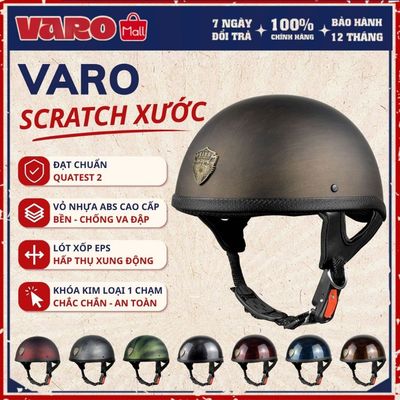 Mũ Bảo Hiểm Nửa Đầu VARO Scratch Xước Freesize Dành Cho Nam &Nữ Đạt Chuẩn Quatest 2 Bao Đập Bao Test