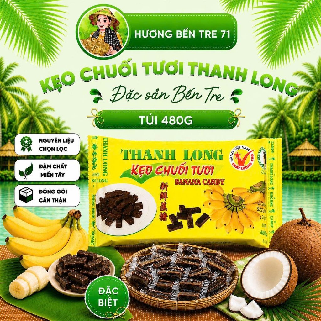 Kẹo Chuối Tươi Thanh Long - Hộp 480g