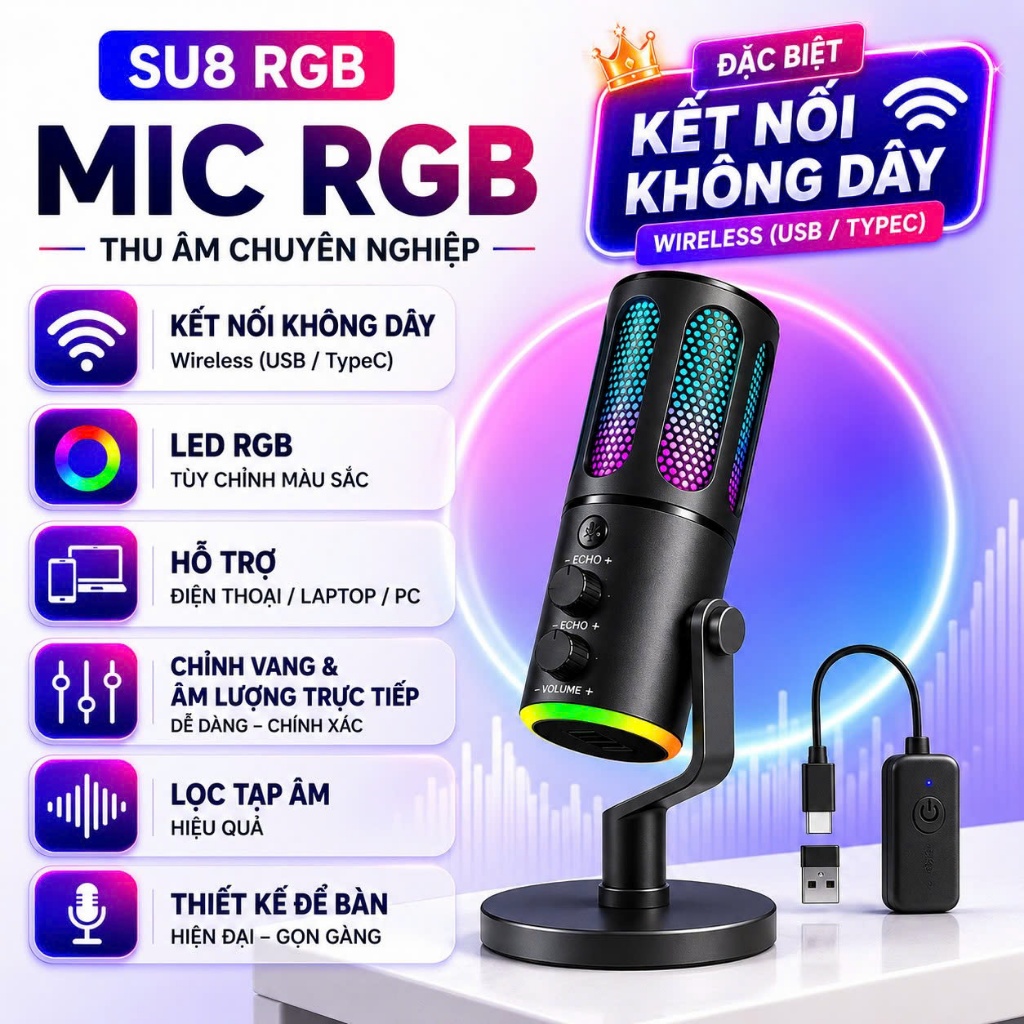 Micro Thu Âm Livestream Chuyên Nghiệp ShouFei ME6S Lọc Tạp Âm, LED RGB, Thu Âm 360° Cho Pc Laptop . | BigBuy360 - bigbuy360.vn