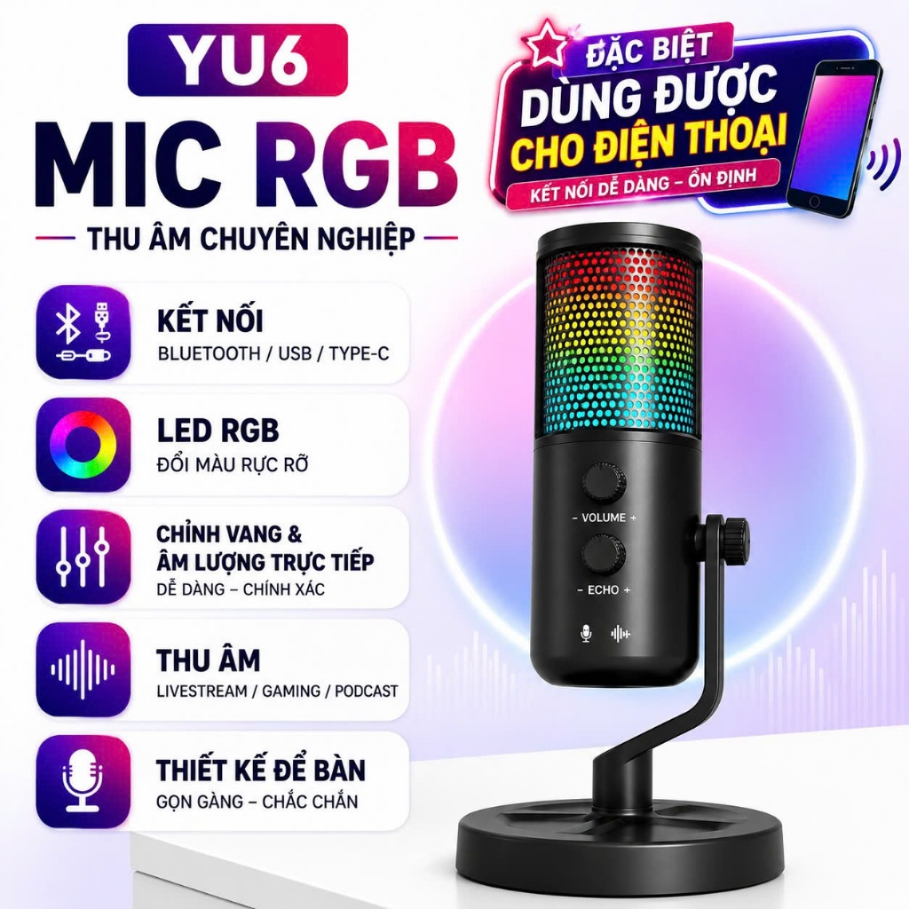 Micro Thu Âm Livestream Chuyên Nghiệp ShouFei ME6S Lọc Tạp Âm, LED RGB, Thu Âm 360° Cho Pc Laptop . | BigBuy360 - bigbuy360.vn