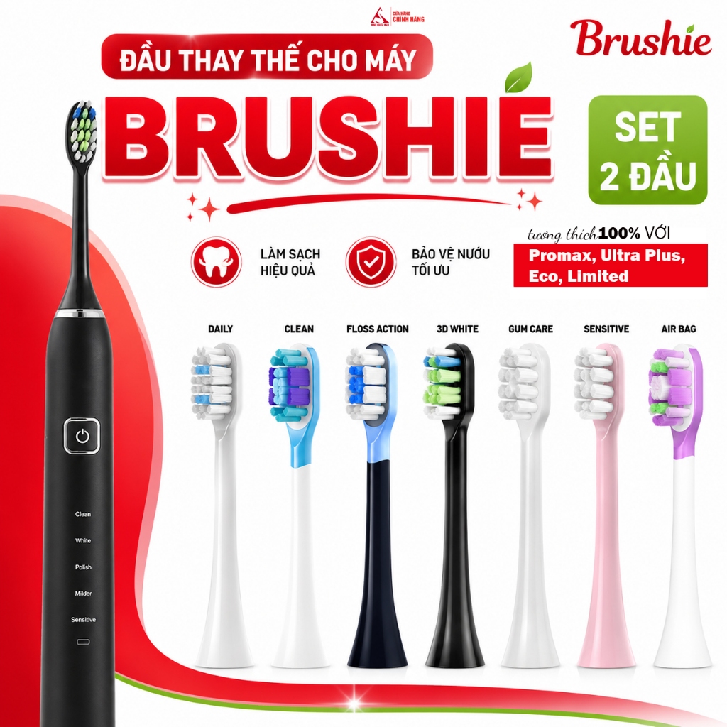 Đủ mã thay thế cho đầu bàn chải điện Brushie Minh House Promax Ultra Plus Eco Limited Lông Mềm New