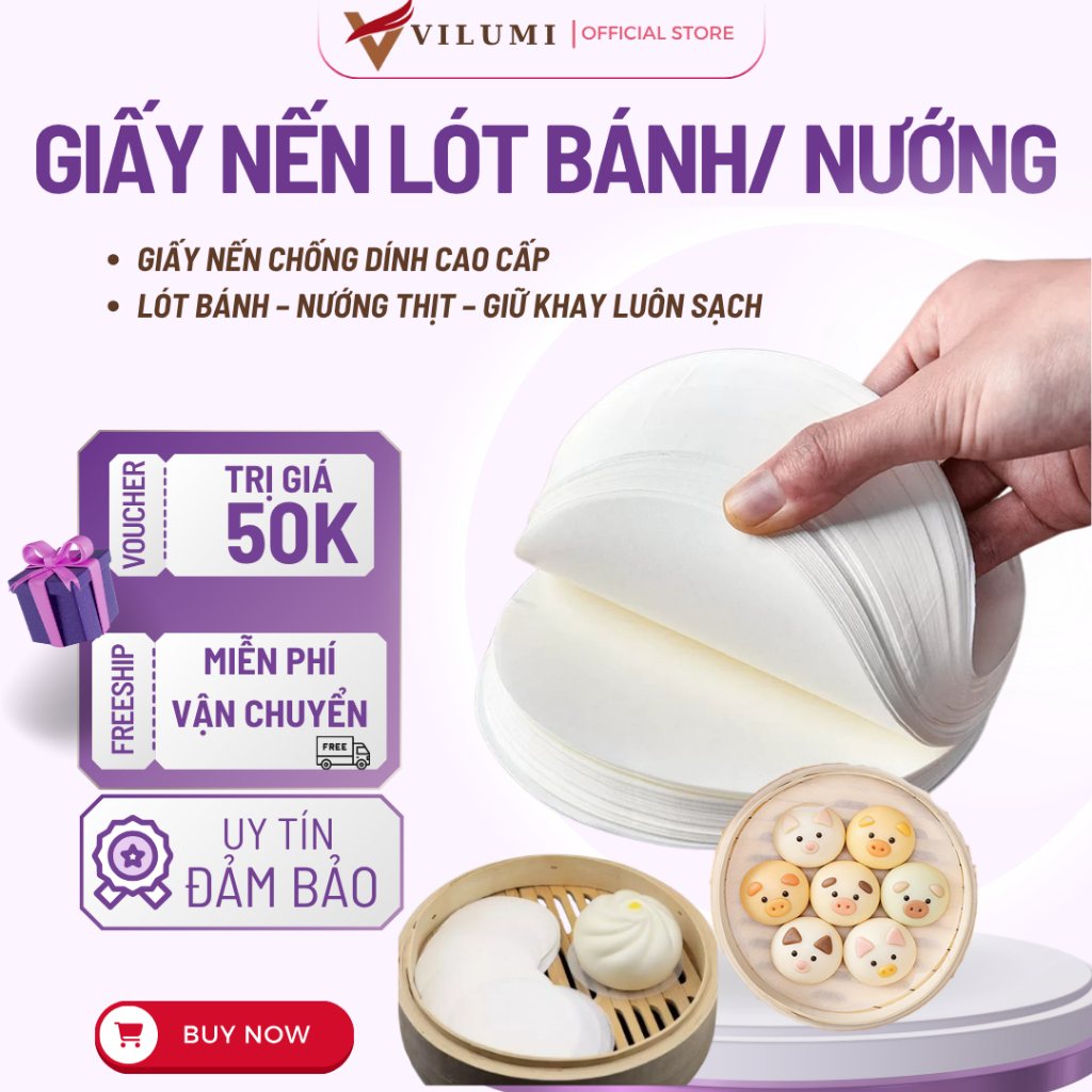 Giấy Nến Thực Phẩm 500 Tờ, Lót Bánh Bao, Pizza, Dimsum, Lót Nắp Cốc Trà Sữa, Chống Thấm Dầu