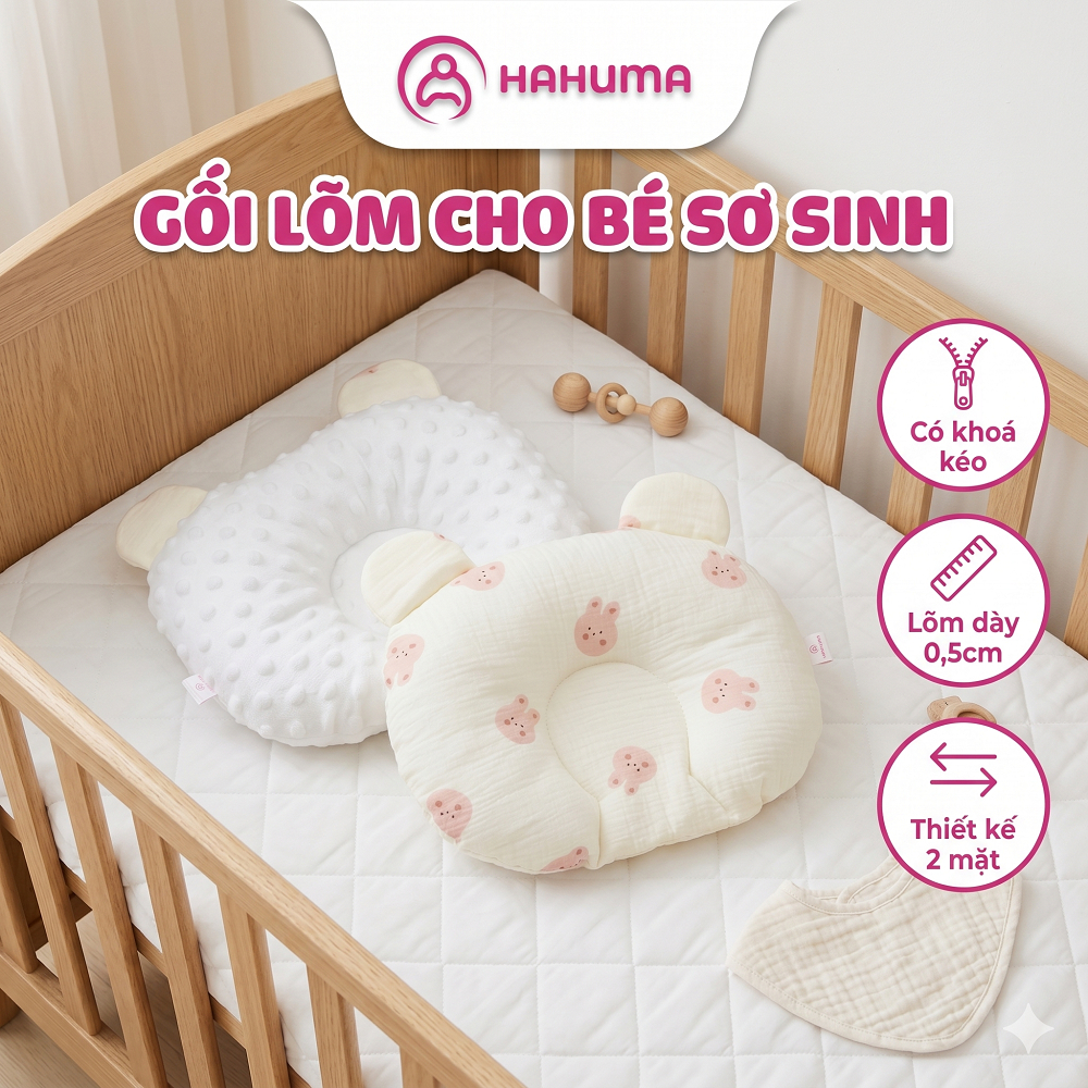 Gối Lõm Chống Méo Đầu Cho Bé HAHUMA - Vải Xô Muslin Organic Thấm Hút Mồ Hôi