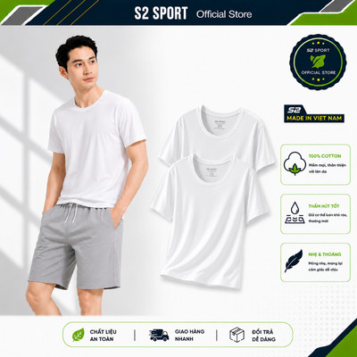 Áo thun nam trắng trơn S2 SPORT kiểu lót trong 100% cotton thoáng mát thấm hút mồ hôi - SC22