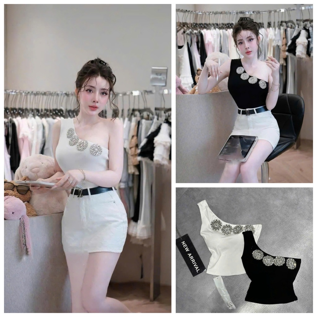 [Follow shop nhận mã 10k] Áo lệch vai hoa đá viền UMEE STORE AP1029