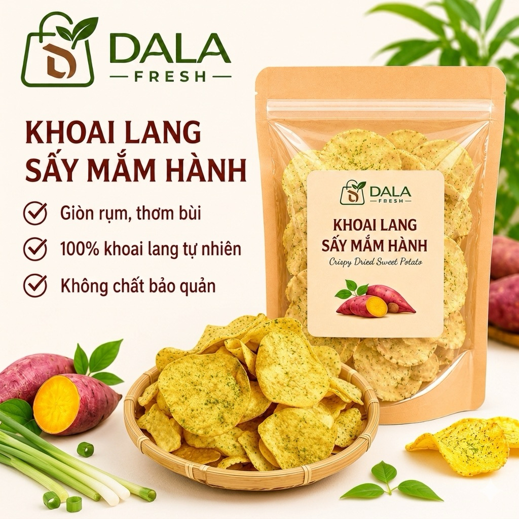 Khoai Lang Sấy Mắm Hành DL FRESH – Giòn Rụm Thơm Bùi – Snack Ăn Vặt Tự Nhiên