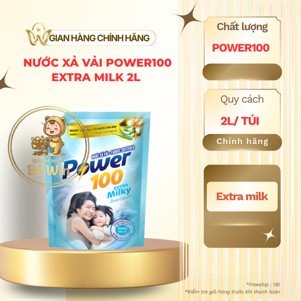 Nước xả vải Power100 Extra Milk Túi 2L