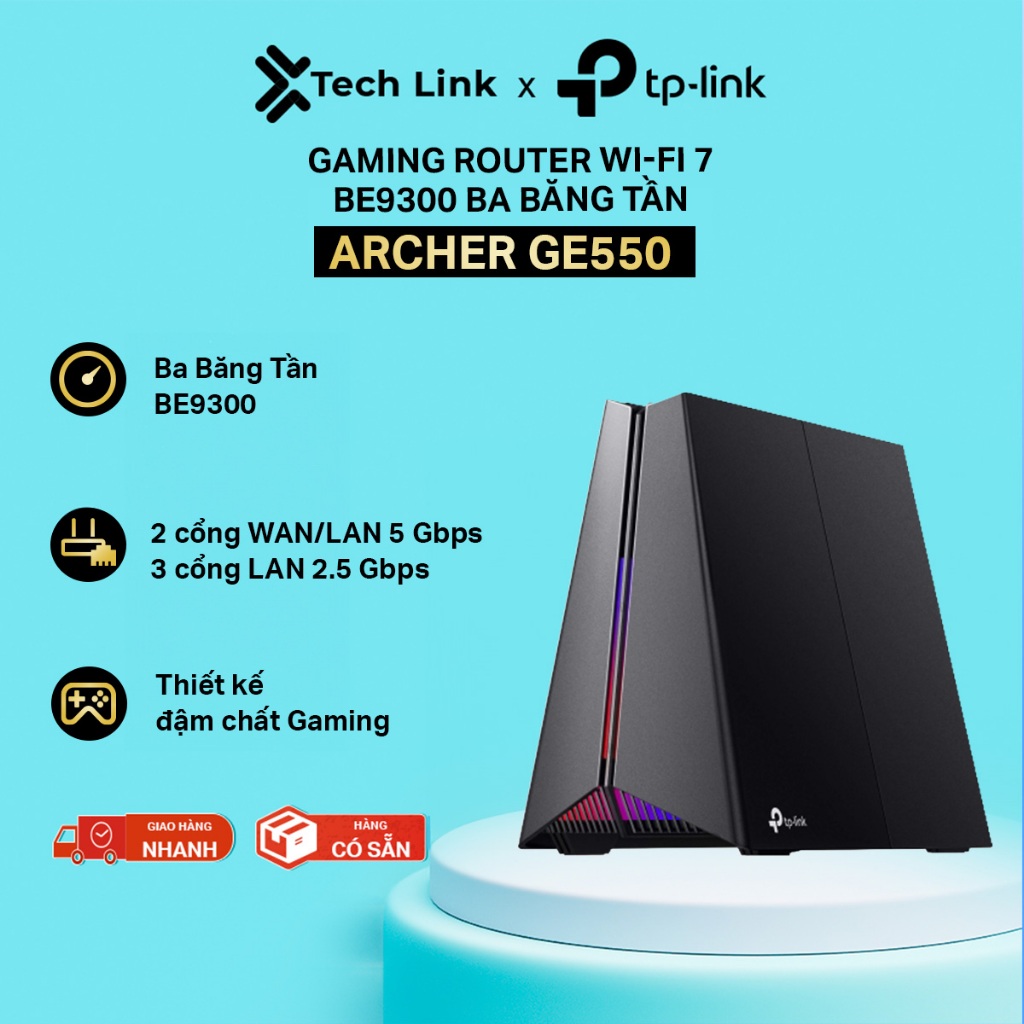 Router WiFi 7 TP-Link Archer GE550 BE9300 – 3 Băng Tần, Cổng 5Gbps, Kết Nối Tốc Độ Cao