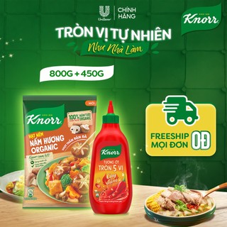 Combo Hạt Nêm Knorr Nấm Hương Organic 800g + Tương Ớt Knorr Tròn 5 Vị Cay Đậm 450g
