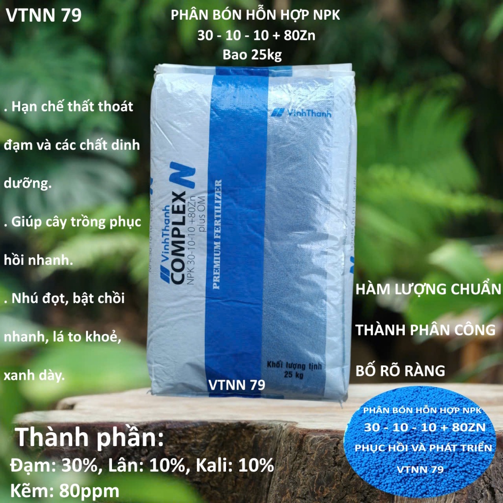 BAO 25KG PHÂN BÓN NPK 30 10 10 + 80ZN XANH CÂY TỐT LÁ