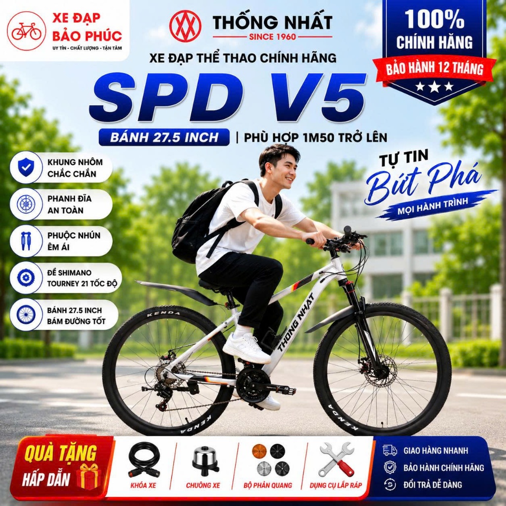 Xe đạp thể thao Thống Nhất SPD V5 (Tặng chắnbùn + giánước + lục giác) khung nhôm,đề shimano