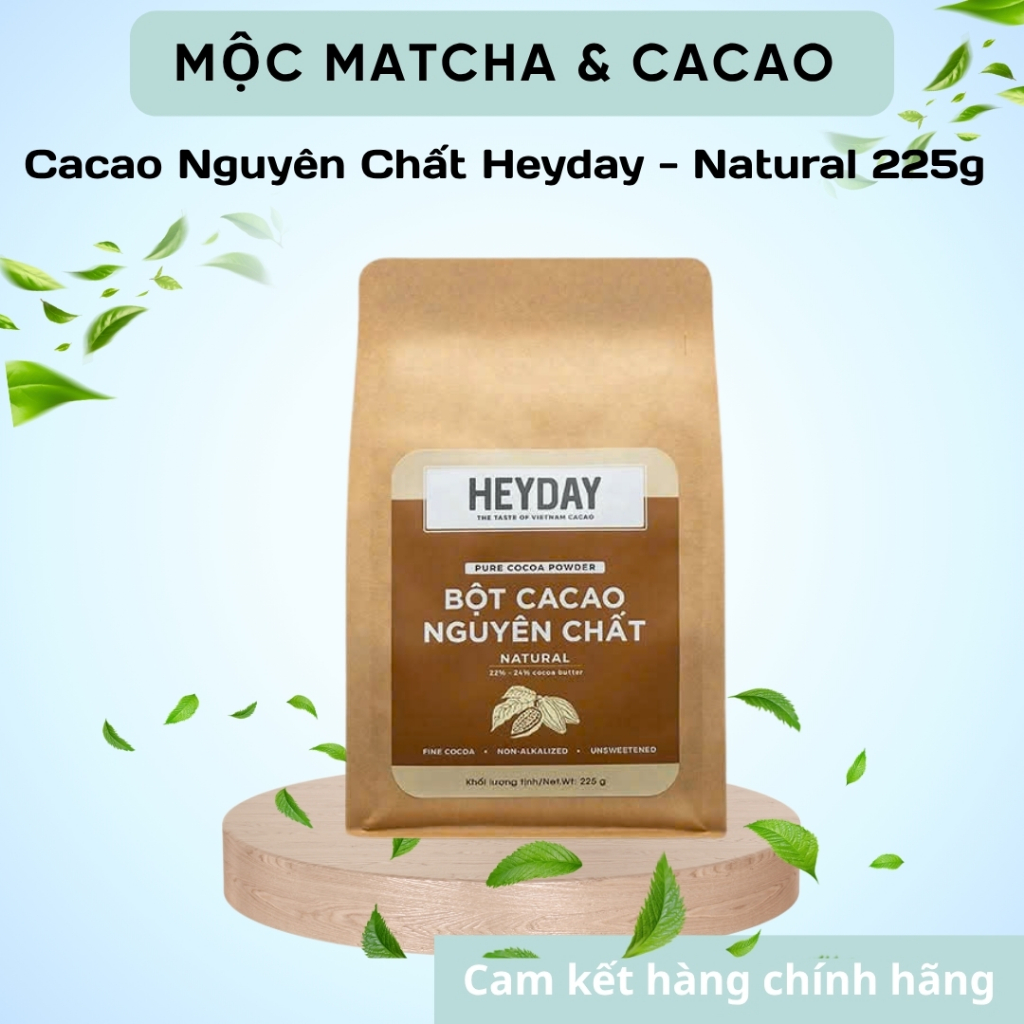 Bột Cacao Nguyên Chất Heyday - Dòng Natural Không Kiềm Hóa (túi giấy 225g)