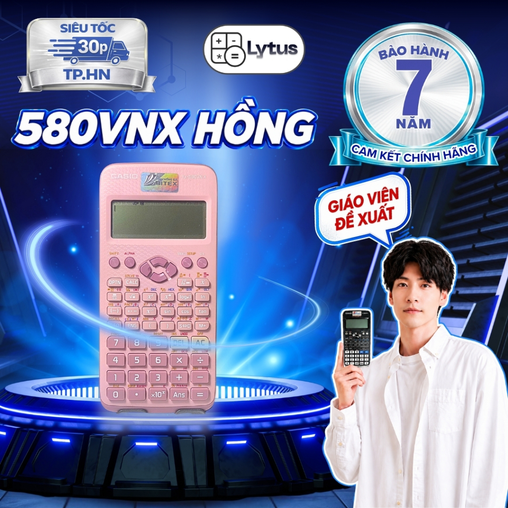 Máy tính casio 580 cũ Hồng (độ mới 70-99%) chính hãng bảo hành lên đến 7 năm