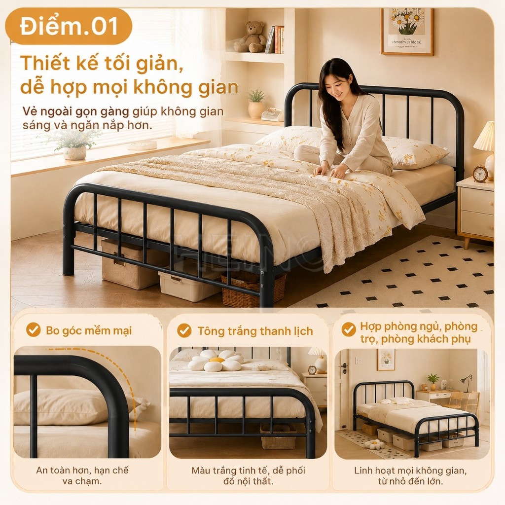 🔥Giường sắt khung thép nặng🔥 khung thép ổn định phù hợp phòng nhỏ ký túc xá Lắc Dễ Lắp RáP | BigBuy360 - bigbuy360.vn