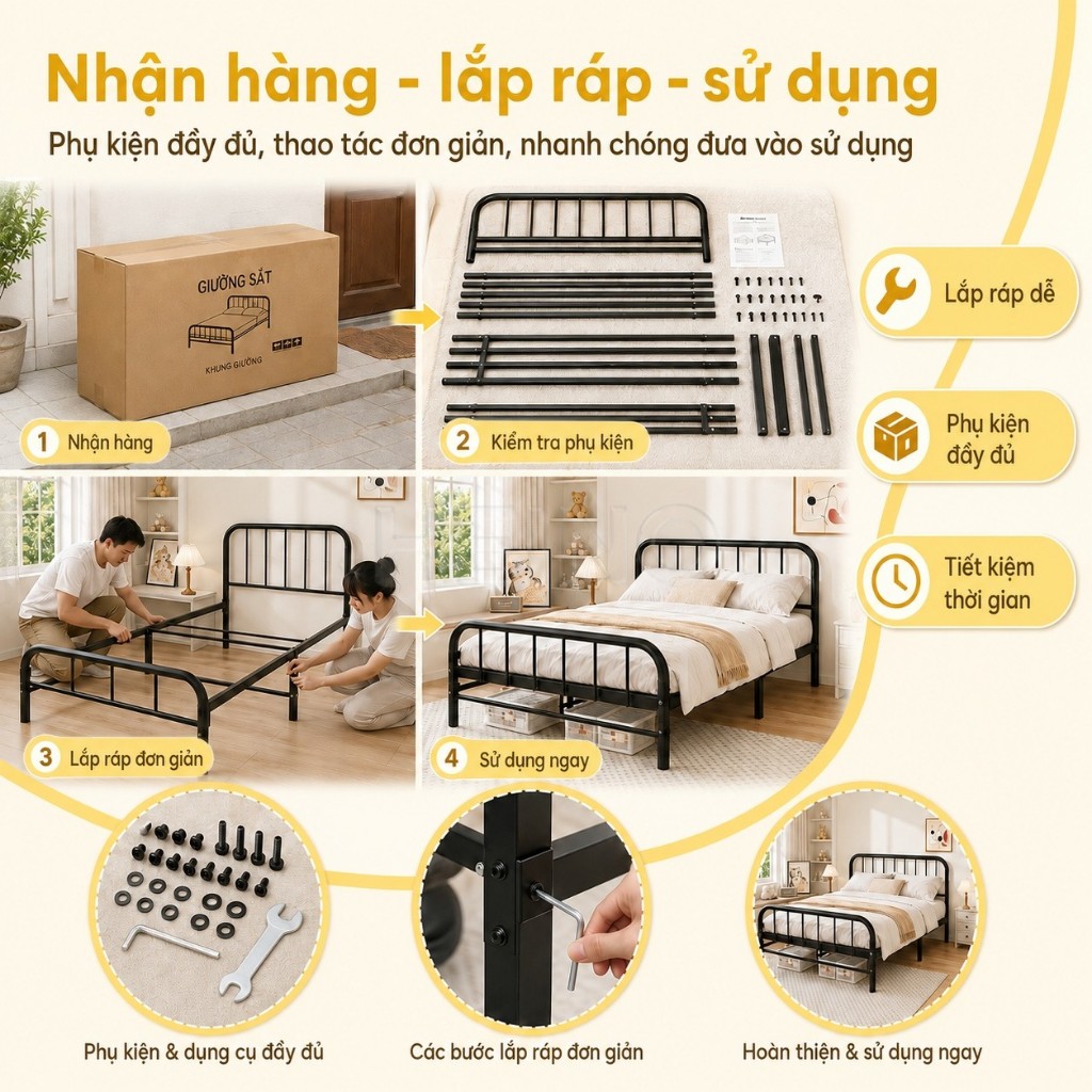 🔥Giường sắt khung thép nặng🔥 khung thép ổn định phù hợp phòng nhỏ ký túc xá Lắc Dễ Lắp RáP | BigBuy360 - bigbuy360.vn