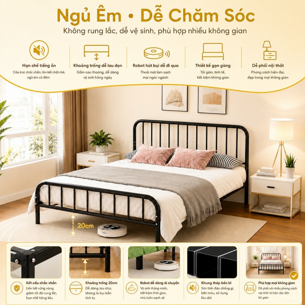 🔥Giường sắt khung thép nặng🔥 khung thép ổn định phù hợp phòng nhỏ ký túc xá Lắc Dễ Lắp RáP | BigBuy360 - bigbuy360.vn
