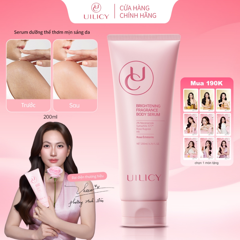 Tinh chất dưỡng trắng toàn thân UILICY 200ml Serum dưỡng thể Hỗ trợ Làm trắng 2%Niacinamide Symwhite