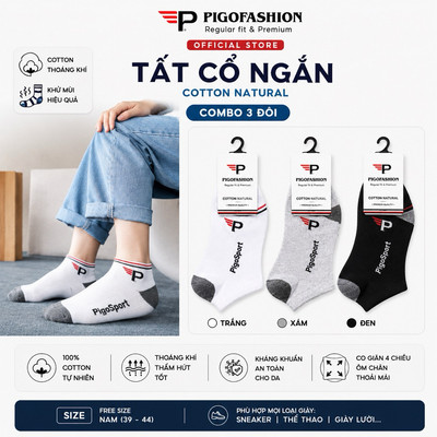 Bộ 3 vớ nam cổ ngắn thoáng mát, hút ẩm tốt hạn chế mùi VN02 PigoFashion