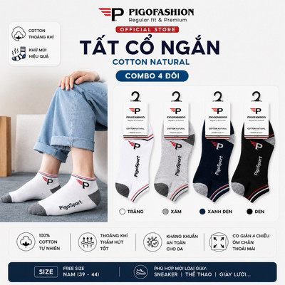 Bộ 4 vớ nam cổ ngắn thoáng mát, hút ẩm tốt hạn chế mùi VN02 PigoFashion