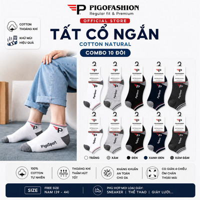 Bộ 10 đôi vớ nam cổ ngắn thoáng mát VN02-1 PigoFashion