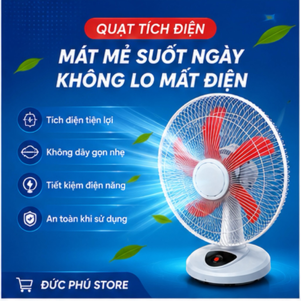 Đức Phú Store Quạt Tích Điện Pin 32140 – 12V 15AH, Giảm Nhiệt Mùa Hè, Gió Mạnh 3 Mức Độ, Tiết Kiệm Đ