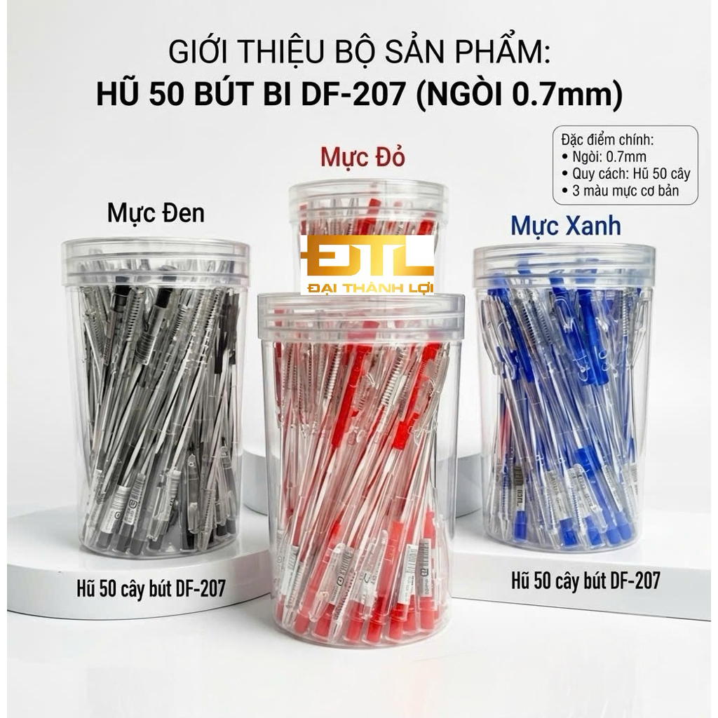 [AIHAO-207] HŨ 50 CÂY Bút Bi Aihao DF/ĐTL MỰC XANH/ĐỎ/ĐEN