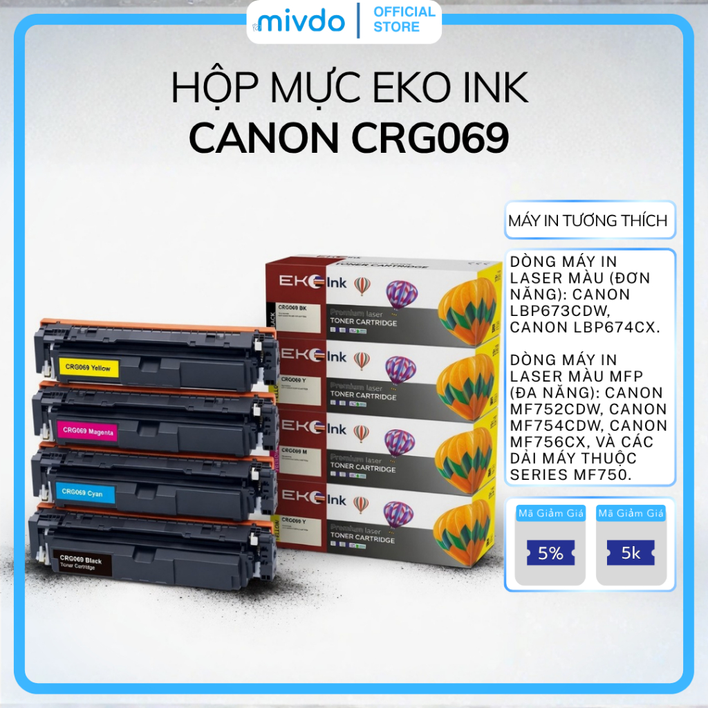 Hộp Mực Eko Ink CRG069 Dùng Cho Canon LBP673CDW 674CX MF752CDW MF754CDW Màu Tươi Sáng Bền Đẹp