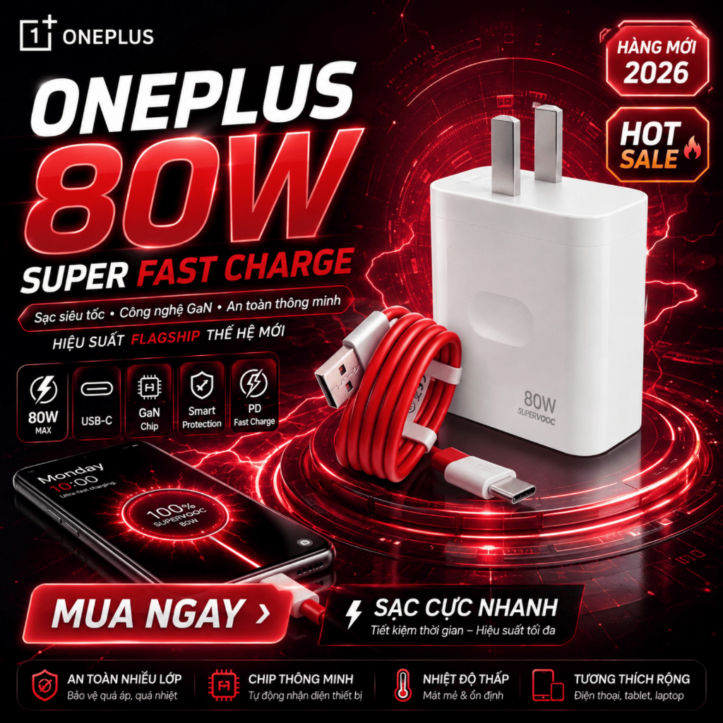Bộ sạc nhanh Supper VOOC 80W cho Oneplus Nord 2T | 10 Ultra | 10 Pro