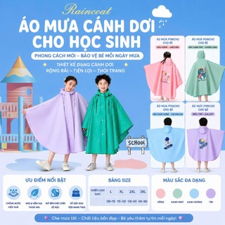 Áo Mưa Cánh Dơi Cao Cấp Cho Bé Đi Học Trùm Balô Cặp Sách Có Mũ Mặt Nạ Nút Bấm Chống Thấm Nước EVA Cho Học Sinh Tiểu Học