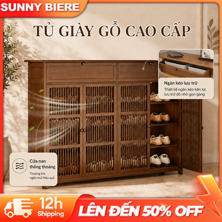 Tủ Đựng Giày Tủ Giày Dép Bằng Gỗ Có Cửa Nan Ngăn Kéo Thoáng Khí Chống Hôi Cho Gia Đình