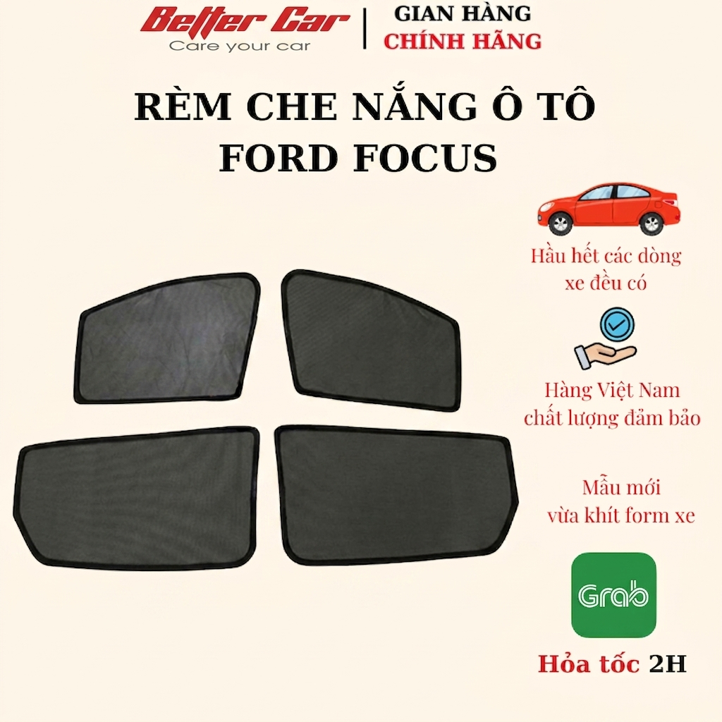 Rèm Che Nắng Ô Tô Ford Focus Hatchback/Sedan 2006-2020 Nam Châm Cao Cấp